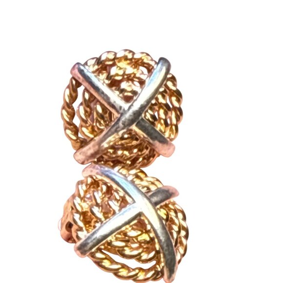 Krementz Two Tone Clip On Earrings Gold Silver Vintage Jewelry USA - Picture 4 of 8